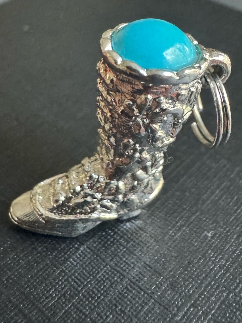 Avon Vintage Silver-Tone Cowboy Boot Charm with Faux Turquoise Accent 1970’s